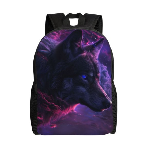 Xecao Galactic Wolf Stare Print School Backpack with Laptop Compartment Small Travel Laptop Backpack for Women Men Waterproof College Backpack Simple School Bag