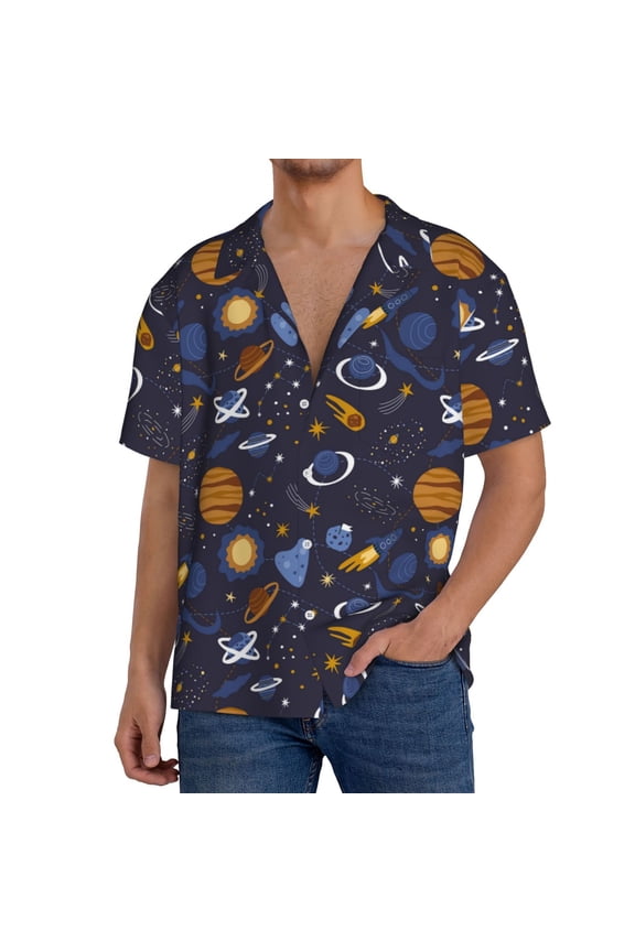 Galaxy Men's Casual Short-sleeved Shirt, a button-up collared shirt with a pocket-Medium