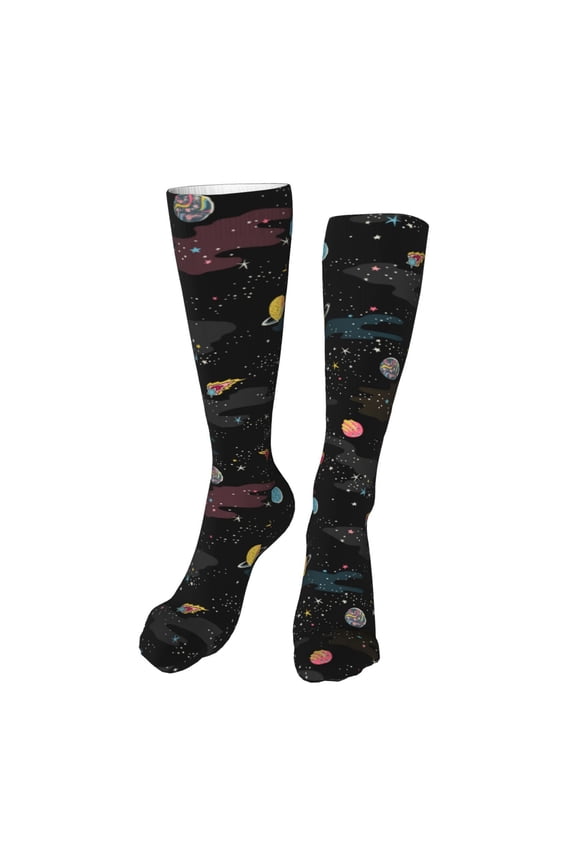 Galaxy Print Calf Socks Seamless Toe, Knee High Long Socks, Sports Socks Trouser Socks for Women and Men-One Size