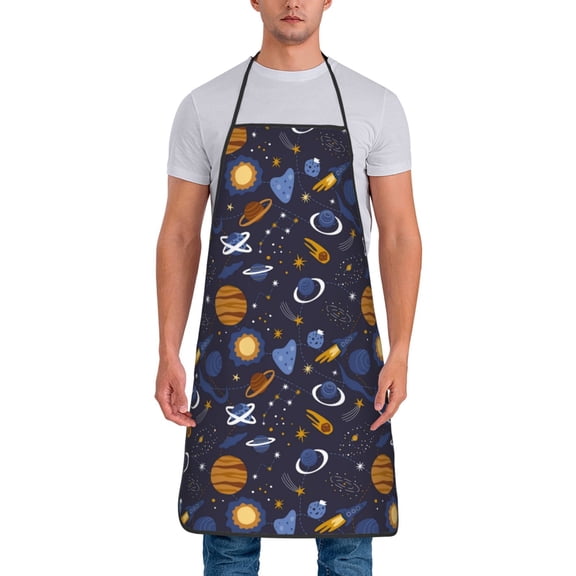 Xecao Galaxy Print Funny BBQ Chef Aprons for Men Women,Adjustable Kitchen Cooking Aprons with Pocket Waterproof Oil Proof No Pilling Fading