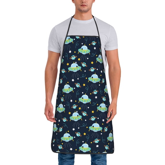 Xecao Galaxy With Ufo Print Funny BBQ Chef Aprons for Men Women,Adjustable Kitchen Cooking Aprons with Pocket Waterproof Oil Proof No Pilling Fading