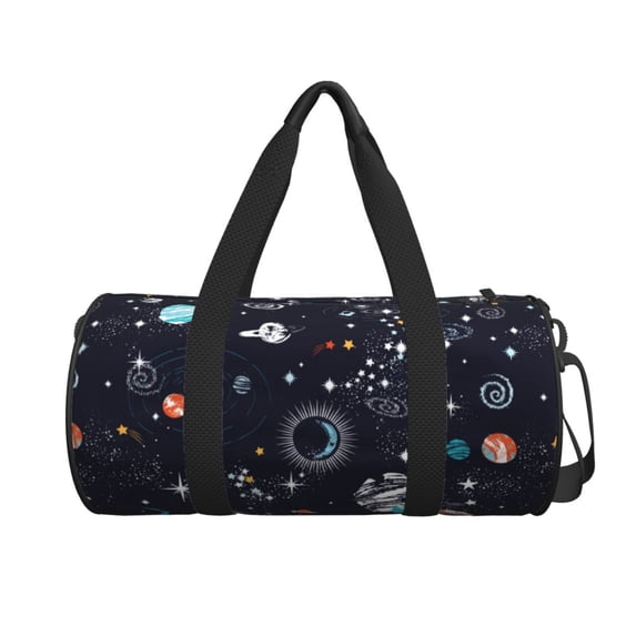 Xecao Galaxy2 print Round Travel Duffel Bag is a foldable gym bag with an inner pocket, perfect for travel sports