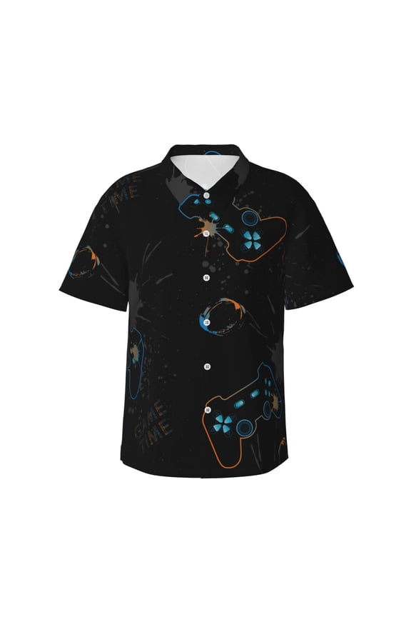 Game Time print Hawaiian shirt - a stylish short-sleeve button-down for men, perfect for casual beach and tropical outings.