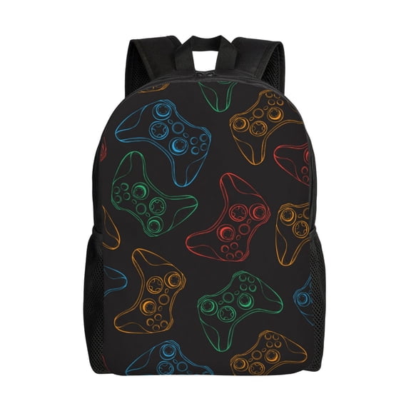 Xecao Gamepad Joystick Game Print School Backpack with Laptop Compartment Small Travel Laptop Backpack for Women Men Waterproof College Backpack Simple School Bag
