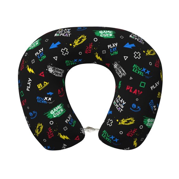 Xecao Gamepads Print Memory Foam Cervical Neck Pillow Versatile U-Shaped Pillows for Home,Office,Camping,Travelling,Soft Washable Cover