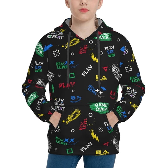 Xecao Gamepads Print Youth Hoodie Sweatshirt,Boys Hoodies,Essentials Hoodie-Small