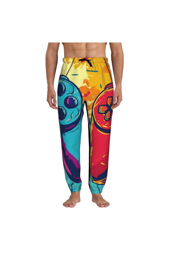 Gaming Print Active Tech Joggers for Men, Mens Sweatpants Lounge Pants with Pockets-Small