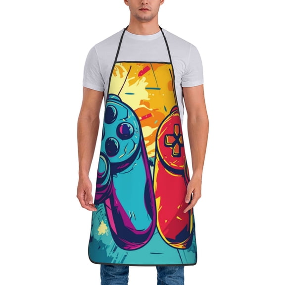 Xecao Gaming Print Funny BBQ Chef Aprons for Men Women,Adjustable Kitchen Cooking Aprons with Pocket Waterproof Oil Proof No Pilling Fading