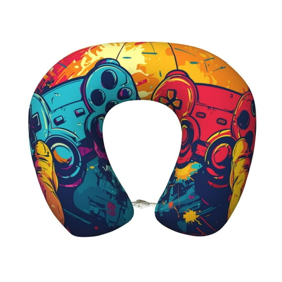 Xecao Gaming Print Memory Foam Cervical Neck Pillow Versatile U-Shaped Pillows for Home,Office,Camping,Travelling,Soft Washable Cover