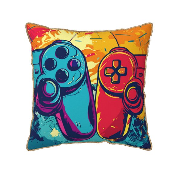Xecao Gaming Print Soft Velvet Decorative Throw Pillow Covers, Square Cushion Cases for Bed, Sofa, Living Room, Car, and Indoor Outdoor Use-16"x16"