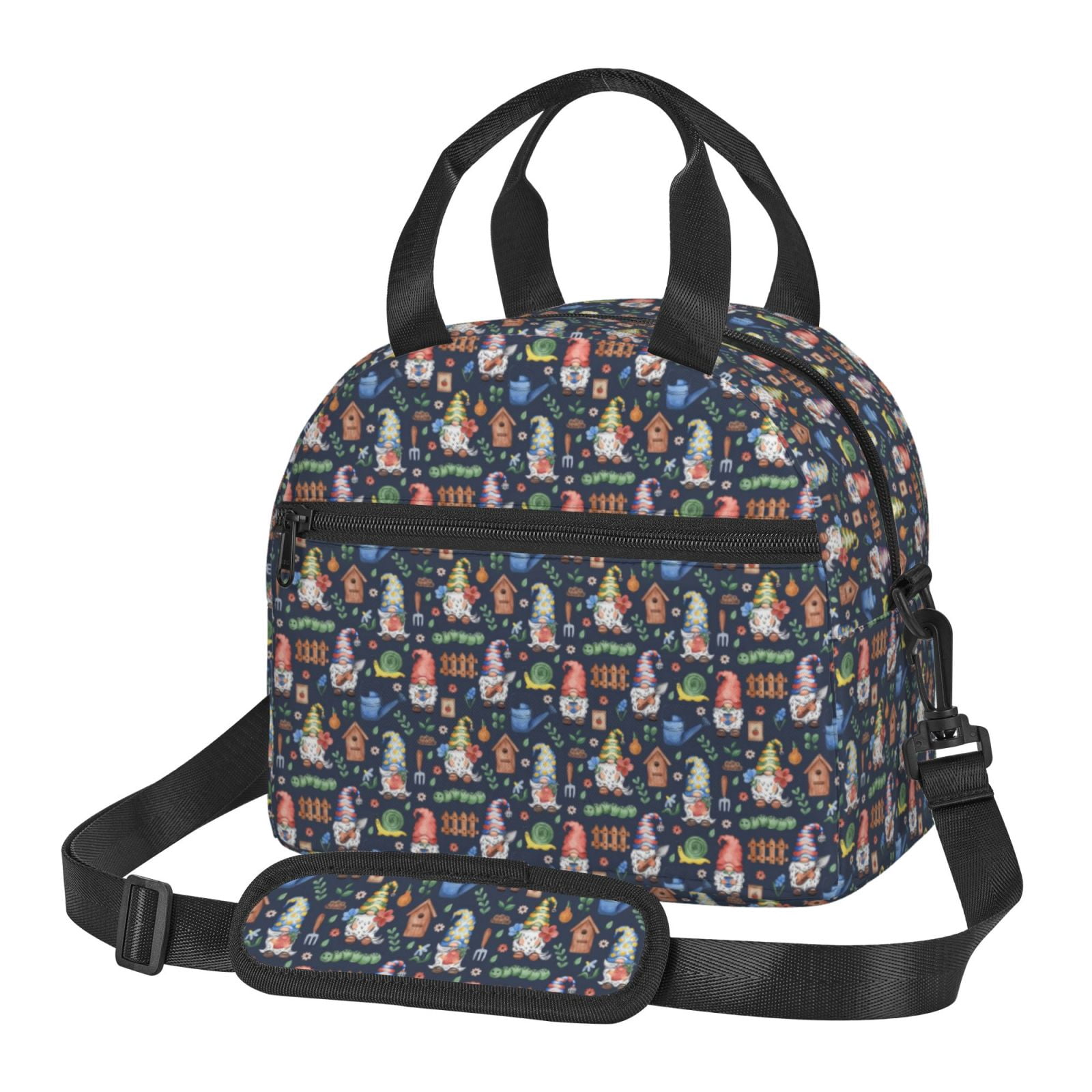Xecao Garden Gnomes Print Insulated Lunch Box, Lunch Cags Lunch Bag Featuring An Adjustable Shoulder Strap