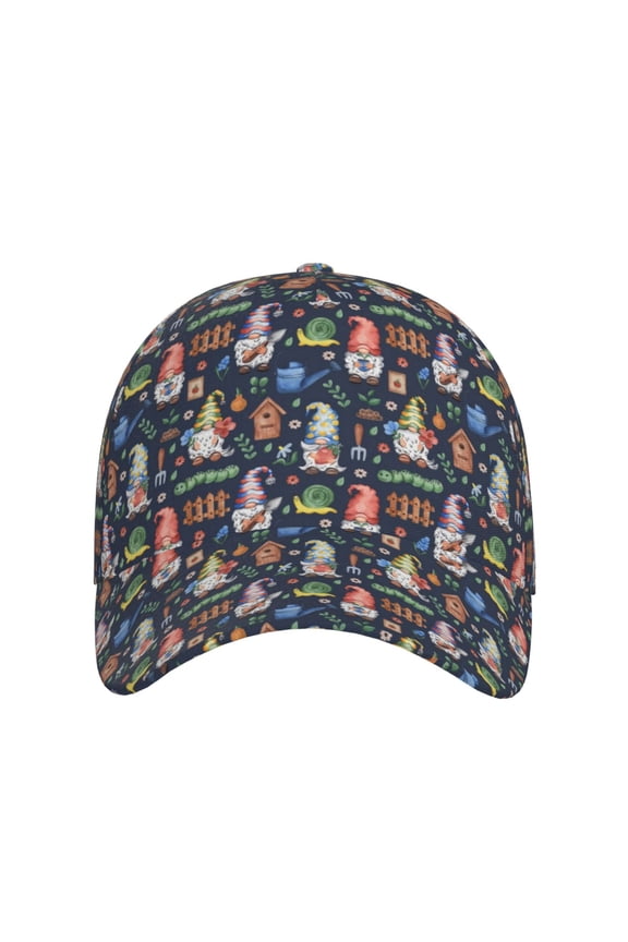 Garden Gnomes for Baseball Cap: Unisex, crafted from classic polyester twill fabric, featuring a soft unconstructed design