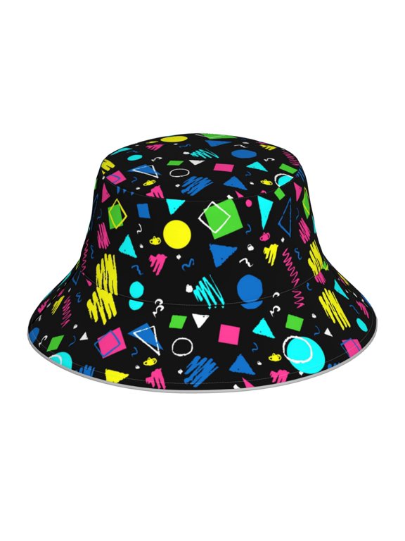 Geometric 1980s Styled Print Men and Women Night Reflective Hat Runner Cap Visor Bucket Hat Boonie Cap