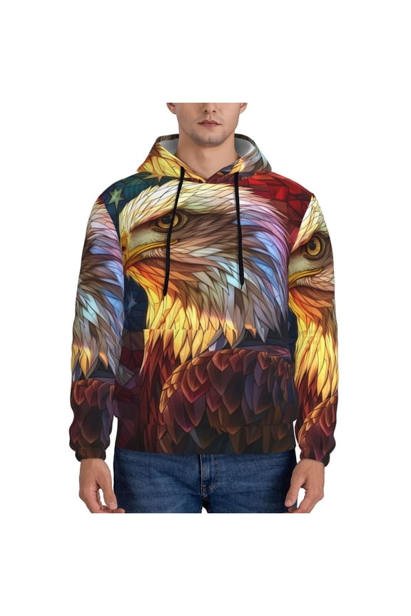 Geometric American Bald Eagle Pattern Men's Adult Pullover Hoodie,Hooded Sweatshirt-3X-Large