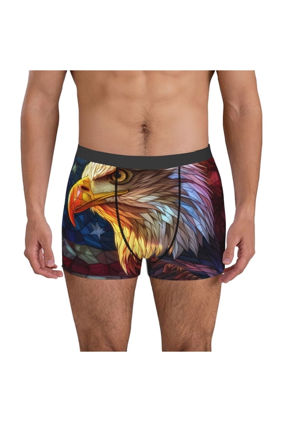 Geometric American Bald Eagle Print Men's Underwear Boxer Briefs Pack - Your ComfortSoft, Moisture-Wicking, and Breathable Choice for Men's Underwear-Small