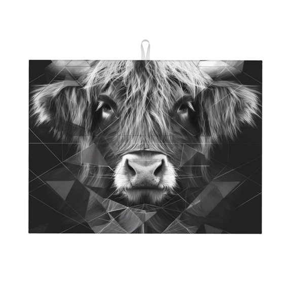 Xecao Geometric Bull Design Patten Drying Mat,Dish Drying Mats for Kitchen Counter,Super Absorbent Dish Drying Pads 1824 Inch