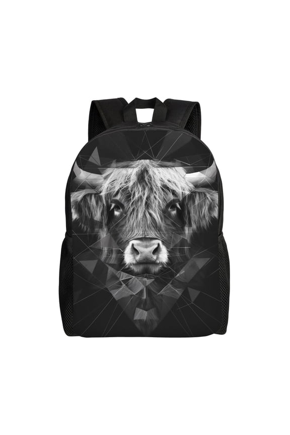 Geometric Bull Design Print School Backpack with Laptop Compartment Small Travel Laptop Backpack for Women Men Waterproof College Backpack Simple School Bag