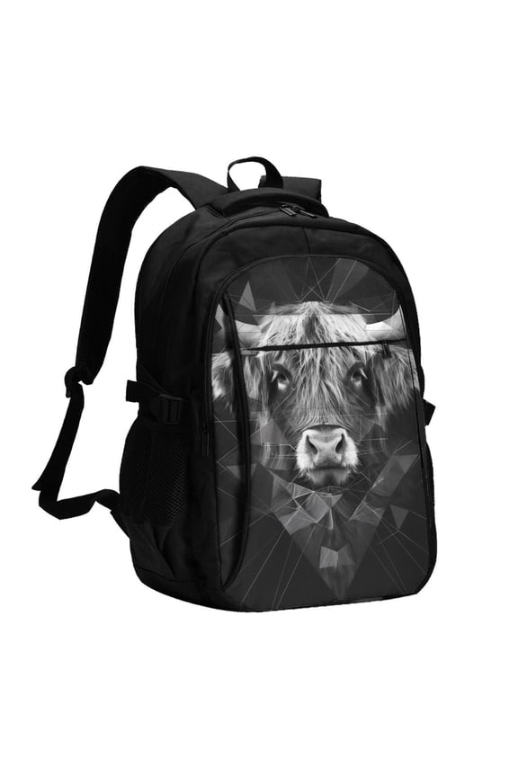 Geometric Bull Design for Travel Laptop Backpack, USB-Charging-Enabled, Spacious Business Backpack for Men and Women,College School Computer Bag