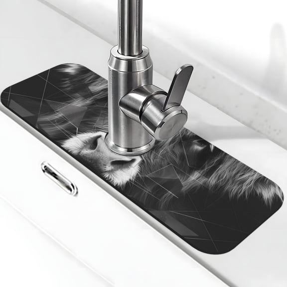 Xecao Geometric Bull Design for Kitchen Sink Splash Guard Faucet Mat , Faucet Guard & Draining mat, (15" X 5.5" )