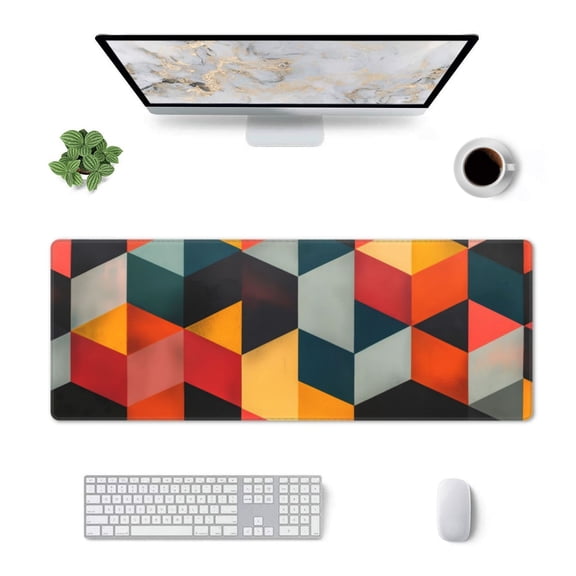 Xecao Geometric Cube Pattern Art for Mouse Pad - Waterproof Extended Contour Mouse Mat, Large Gaming Mousepad Laptop Keyboard Mat with Non-Slip Rubber Base