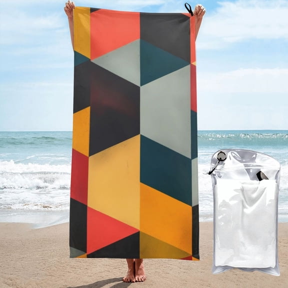 Xecao Geometric Cube Pattern Art Print Quick Dry Towel - Lightweight Microfiber Travel Towels w/Bag - Fast Drying Towel Set for Camping, Beach, Gym-27.5"x55"