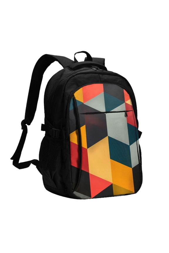 Geometric Cube Pattern Art for Travel Laptop Backpack, USB-Charging-Enabled, Spacious Business Backpack for Men and Women,College School Computer Bag