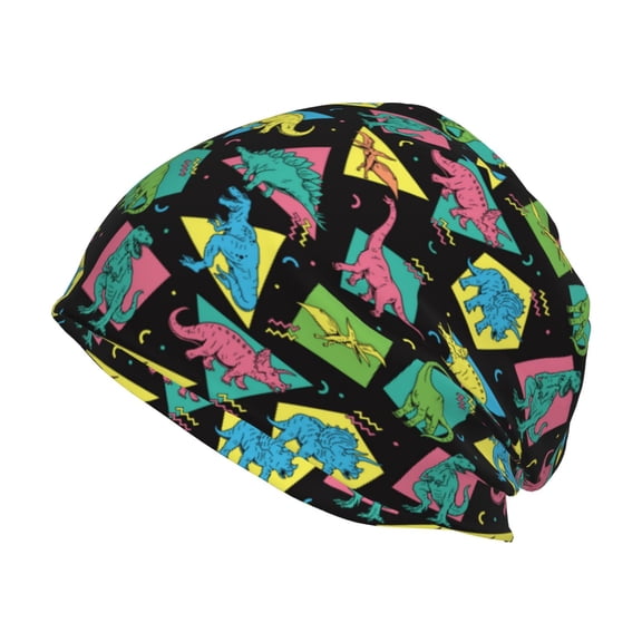 Xecao Geometric Dinosaur Print Knit Hat,Winter Beanie for Men Women, Beanie Soft Warm Ski Stocking Cuffed Cap