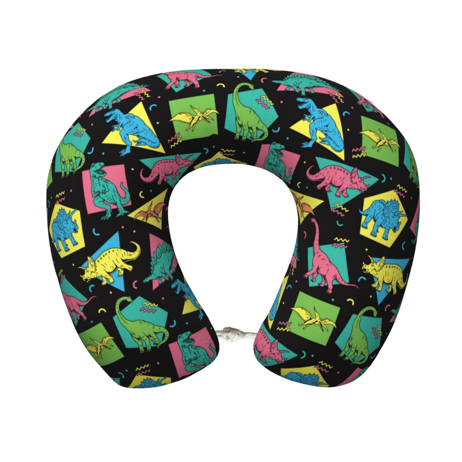 Xecao Geometric Dinosaur Print Memory Foam Cervical Neck Pillow Versatile U-Shaped Pillows for Home,Office,Camping,Travelling,Soft Washable Cover