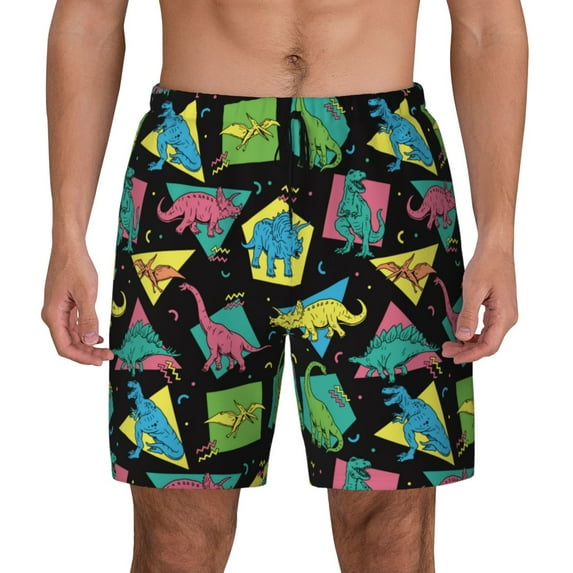 Xecao Geometric Dinosaur for Men's Swimming Trunks Swim Trunks Quick Dry Swim Shorts with Mesh Lining Funny Swimwear Bathing Suits