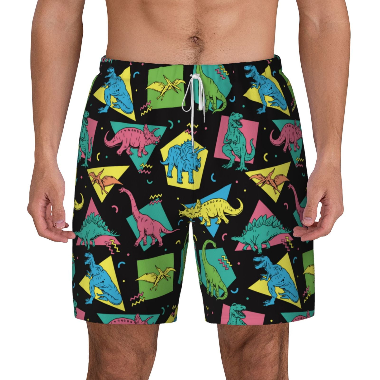 Xecao Geometric Dinosaur for Men's Swimming Trunks Swim Trunks Quick Dry Swim Shorts with Mesh Lining Funny Swimwear Bathing Suits