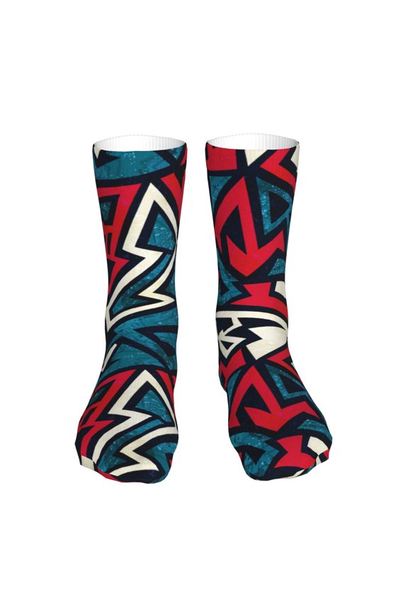 Geometric Elements Print Fashion No Heel Casual Crew Socks Cushioned Breathable for Men Women - Moisture wicking,Not easy to fade Suitable for daily