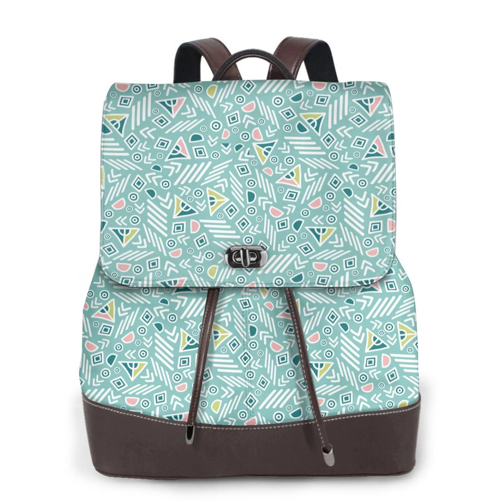 Xecao Geometric Elements Print Large Backpack Soft Leather for Women ...