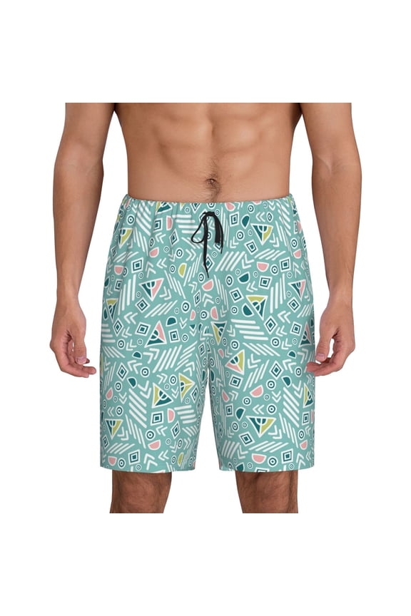 Xecao Geometric Elements Print Men's Sleepwear Shorts Pajama Bottom Lounge Short nightwear with Convenient Pockets for Relaxed Home Wear-Medium