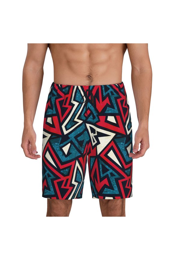 Xecao Geometric Elements Print Men's Sleepwear Shorts Pajama Bottom Lounge Short nightwear with Convenient Pockets for Relaxed Home Wear-Medium