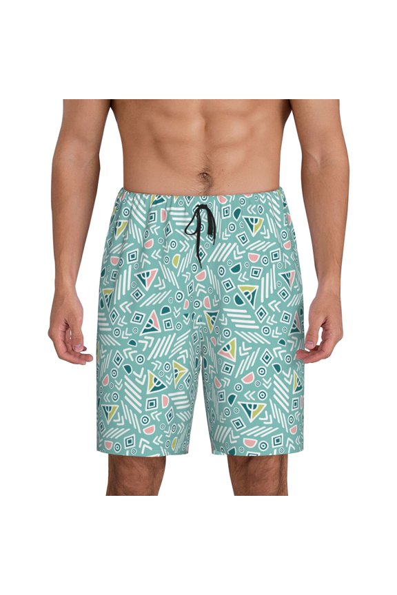 Xecao Geometric Elements Print Men's Sleepwear Shorts Pajama Bottom Lounge Short nightwear with Convenient Pockets for Relaxed Home Wear-Small