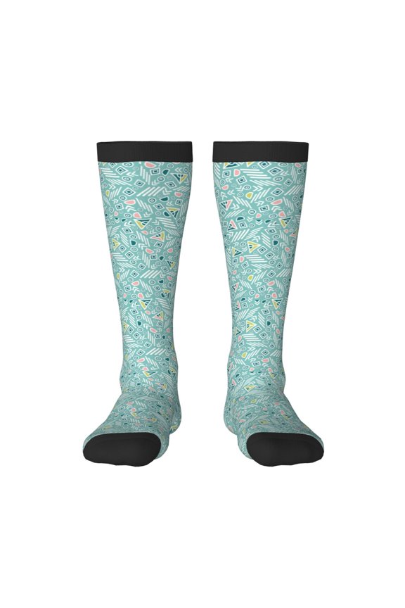 Geometric Elements print thigh-high socks, crafted for both men and women with a stretchy, high-opaque design perfect for daily wear
