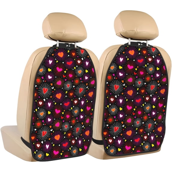 Xecao Geometric Hearts Pattern Car Seat Back Protector 2 Pack Large Capacity Pocket, Kick Mats Back Seat Protector