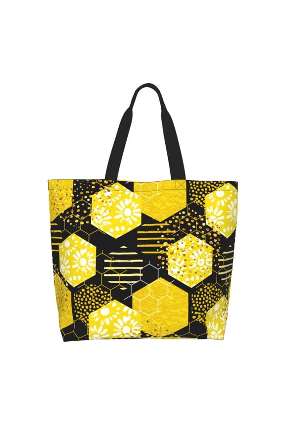 Geometric Pattern with Bee for Tote Bag for Women, Tote Shoulder Bag with a littlw pocket and Handbag for Travel, Work