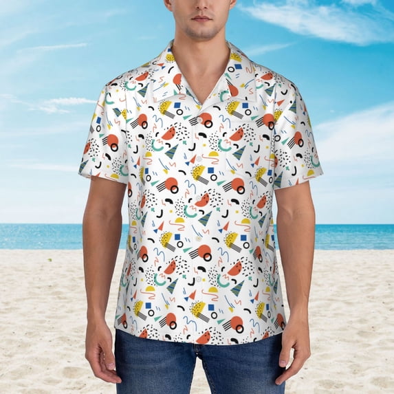 Xecao Geometric Retro print Hawaiian shirt - a stylish short-sleeve button-down for men, perfect for casual beach and tropical outings.