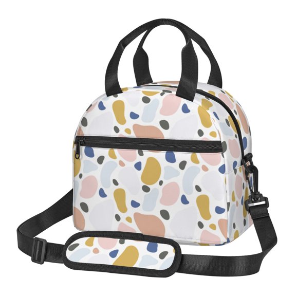 Xecao Geometric Spots Print Insulated Lunch Box, Lunch Cags Lunch Bag Featuring An Adjustable Shoulder Strap