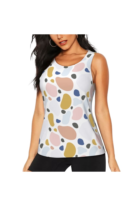 Geometric Spots print women's scoop neck, loose-fit workout tank tops for the gym.