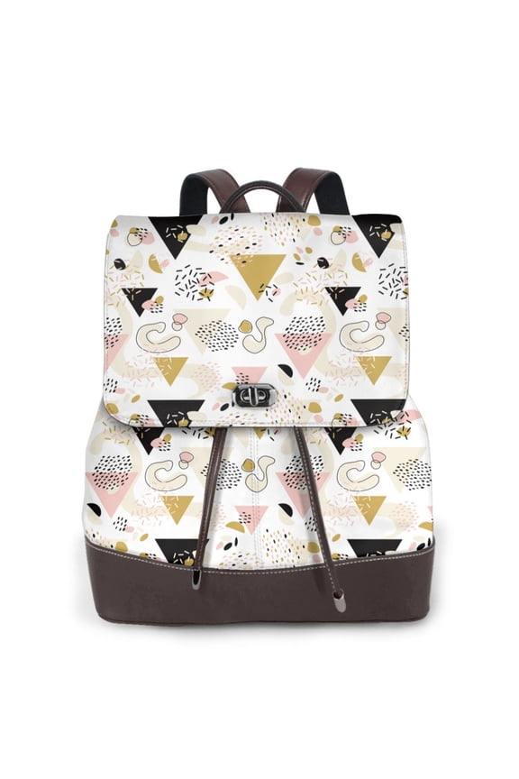 Geometric Triangle Print Large Backpack Soft Leather for Women Travel with Compartment, Adjustable Convertible Strap