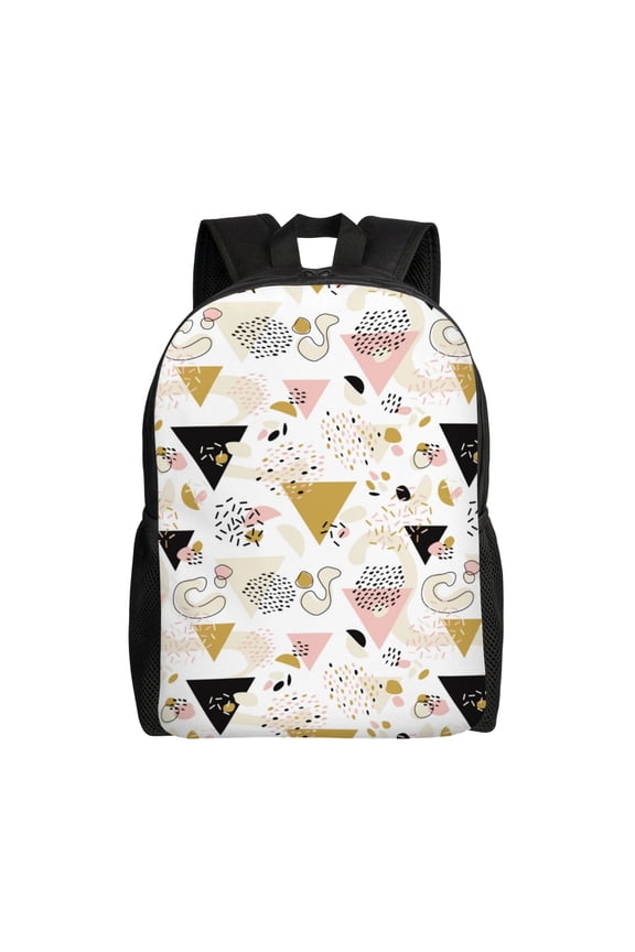 Geometric Triangle Print School Backpack with Laptop Compartment Small Travel Laptop Backpack for Women Men Waterproof College Backpack Simple School Bag