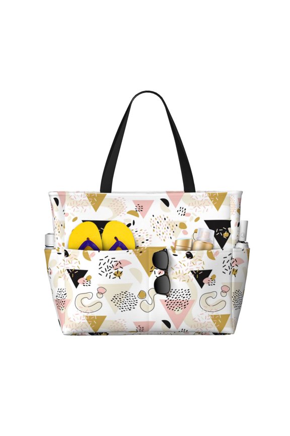 Geometric Triangle for versatile beach bag for women includes zipper pockets and waterproof material, ideal for vacations and adventures.