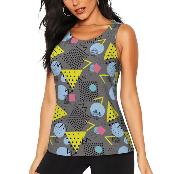 Xecao Geometric print women's scoop neck, loose-fit workout tank tops for the gym.