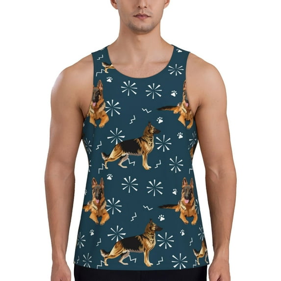 Xecao German Shepherd Dog Men's Tank Top Workout Quick Dry Sleeveless Gym Jogging Muscle Shirts Summer Swim Beach Tops