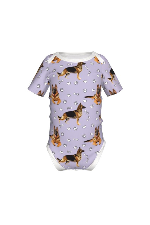 German Shepherd Dog Pattern Baby Climbing Bodysuit Short Sleeve Onesie Unisex 0-12 Months Baby Shirt Newborn Outfits Crotch snap design-12 Months