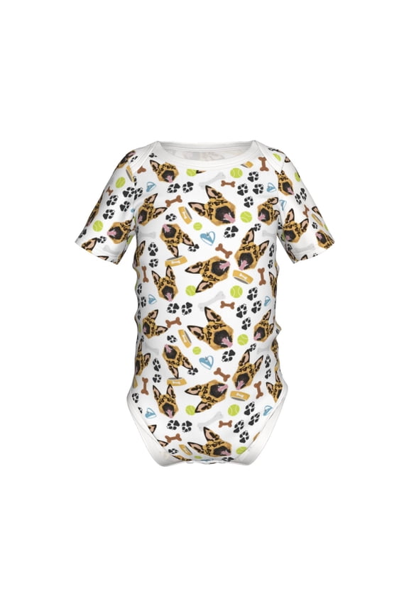 German Shepherd Dog Pattern Baby Climbing Bodysuit Short Sleeve Onesie Unisex 0-12 Months Baby Shirt Newborn Outfits Crotch snap design-18 Months