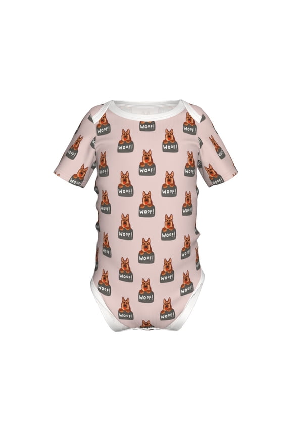 German Shepherd Dog Pattern Baby Climbing Bodysuit Short Sleeve Onesie Unisex 0-12 Months Baby Shirt Newborn Outfits Crotch snap design-9M