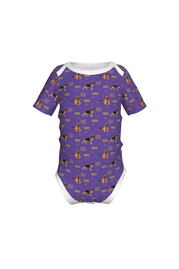German Shepherd Dog Pattern Baby Climbing Bodysuit Short Sleeve Onesie Unisex 0-12 Months Baby Shirt Newborn Outfits Crotch snap design-3 Months